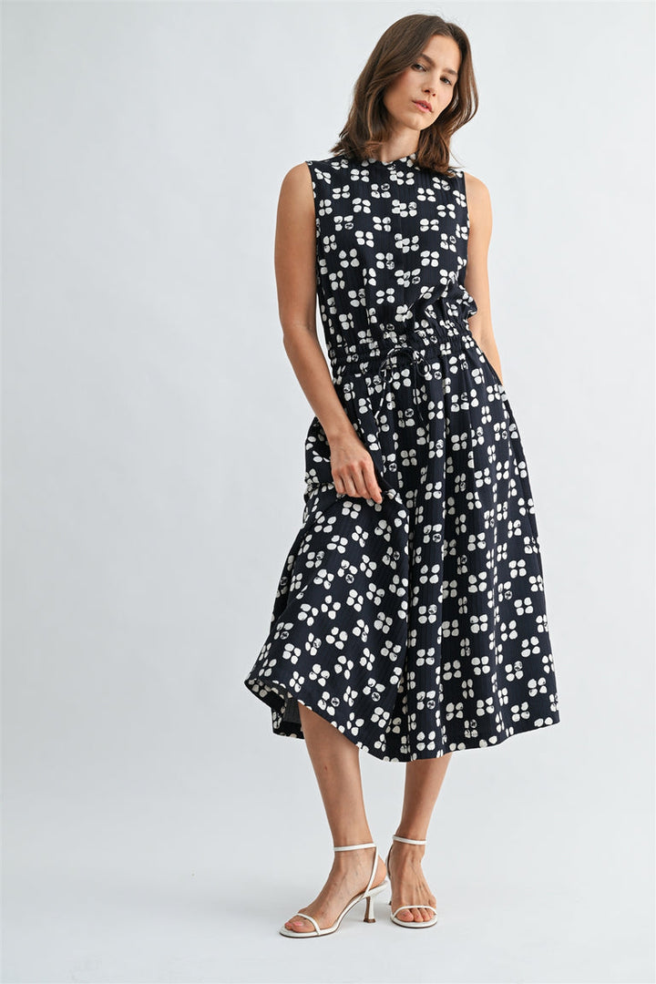 DREAM DOTS  BUTTON FRONT SLEEVELESS DRESS
