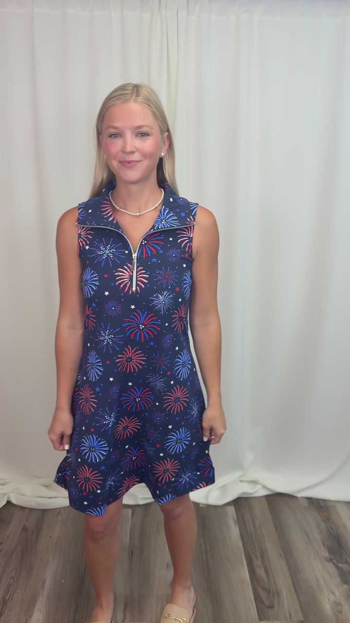 JAMIE FIREWORKS SLEEVELESS ZIP DRESS