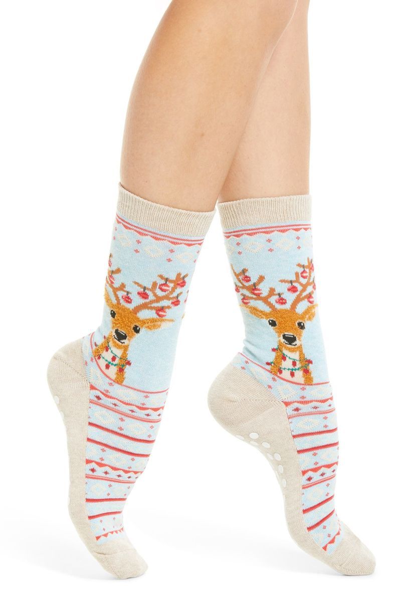 FUZZY REINDEER NON SKID SOCKS