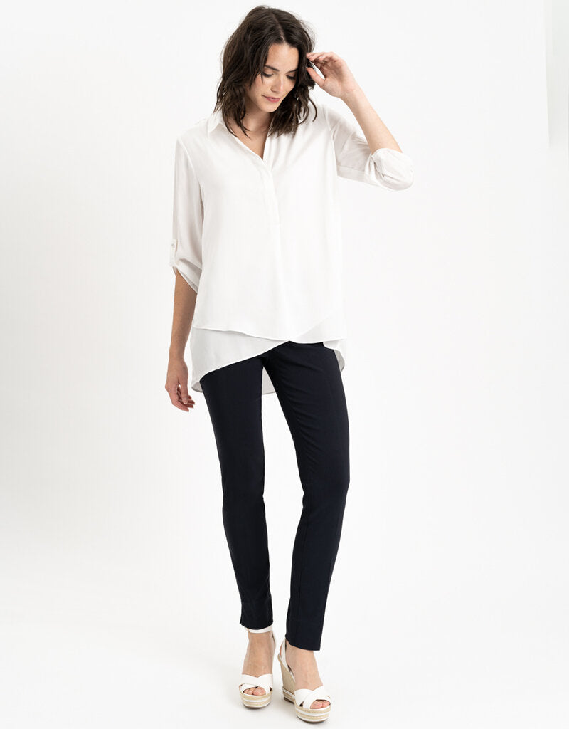 WHITE AIR FLOW 3/4 TAB SLEEVE BLOUSE
