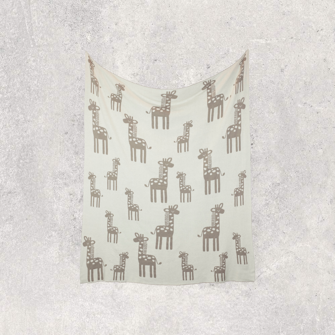 GIRAFFE STONE/NATURAL BABY BLANKET GIFT SET