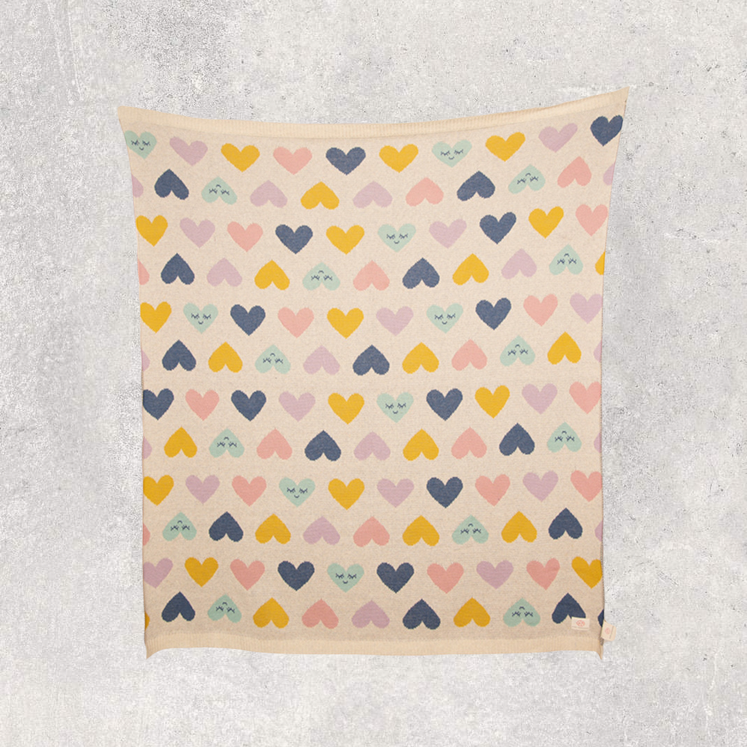 SMILEY HEARTS PINK/YELLOW BLANKET SET