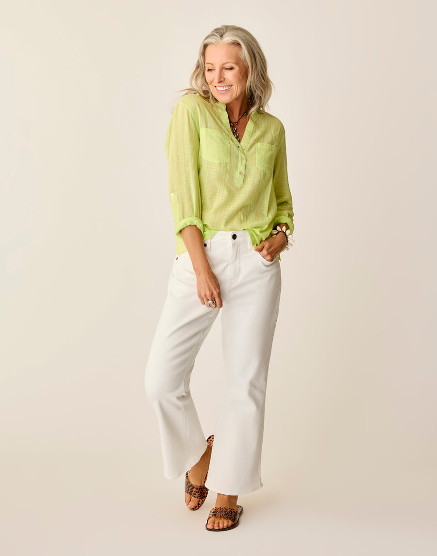 WHITE SYLVIA CROP FLARE JEANS