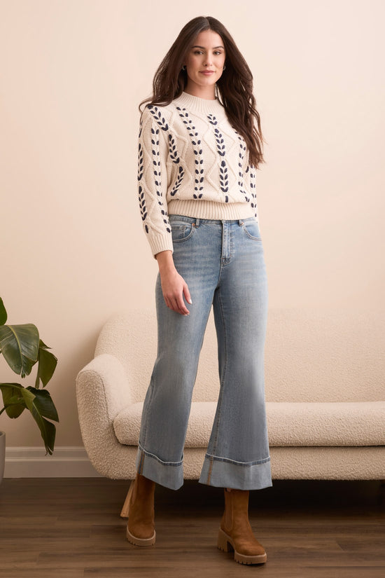 BROOKE WASHED BLUE PALAZZO CUFFED JEANS

