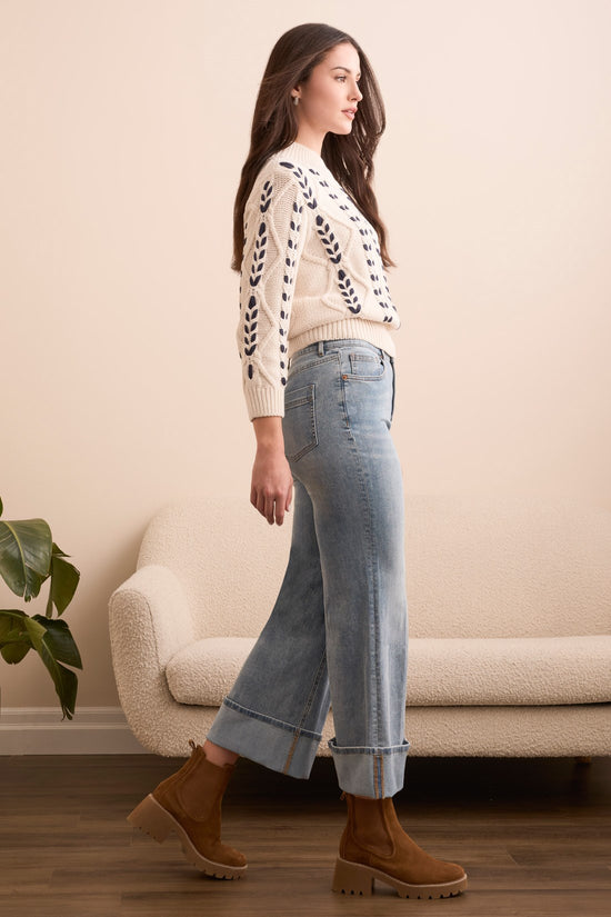 BROOKE WASHED BLUE PALAZZO CUFFED JEANS