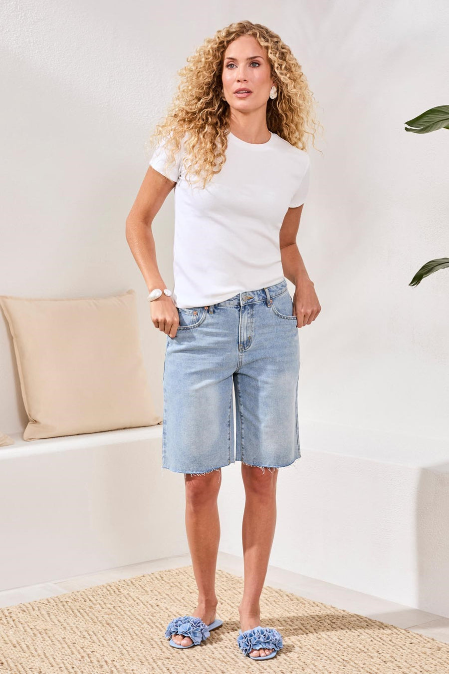 BROOKE EASTCOAST WASH HUGGING WIDE DENIM JORTS
