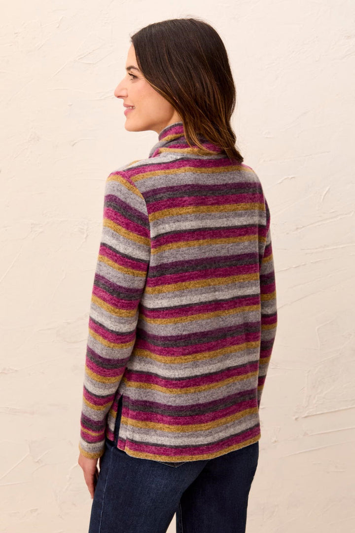 MULBERRY STRIPE BURSHED KNIT FUNNEL NECK TOP