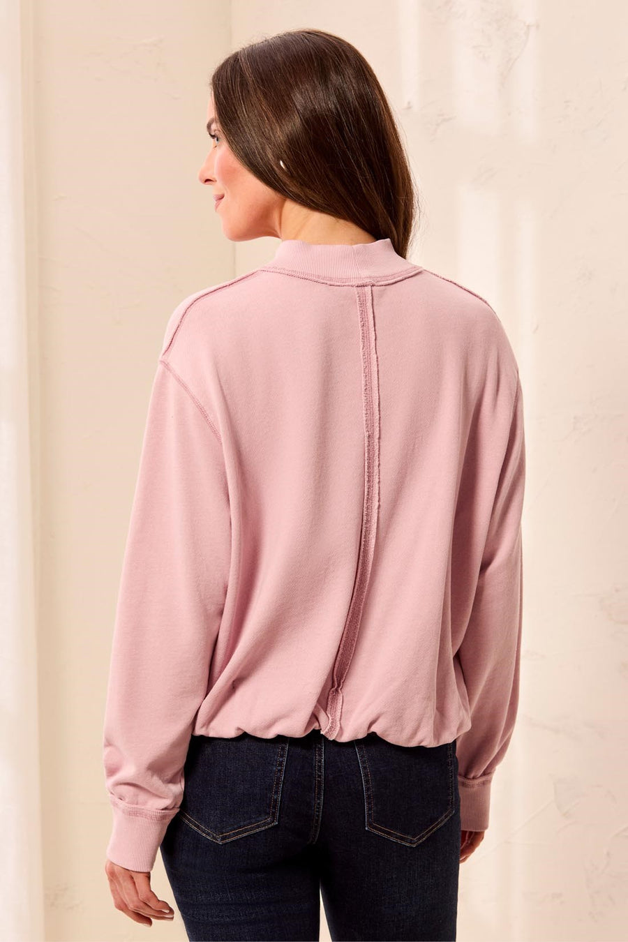 PINK FROST BUBBLE HEM  MOCK NECK SWEATSHIRT