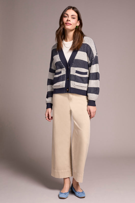 SAPPHIRE WIDE STRIPE BUTTON FRONT CARDIGAN