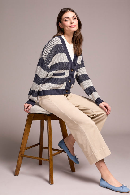 SAPPHIRE WIDE STRIPE BUTTON FRONT CARDIGAN