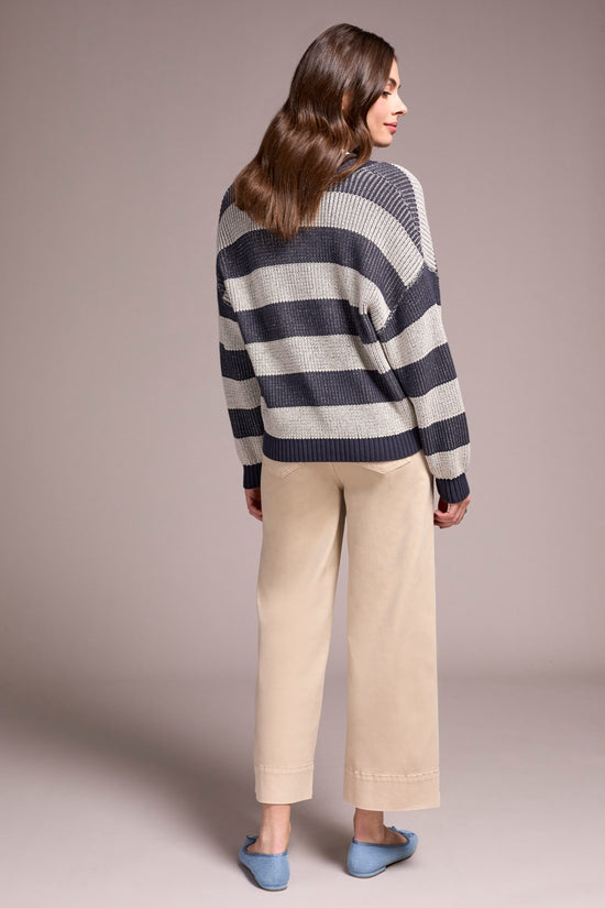 SAPPHIRE WIDE STRIPE BUTTON FRONT CARDIGAN