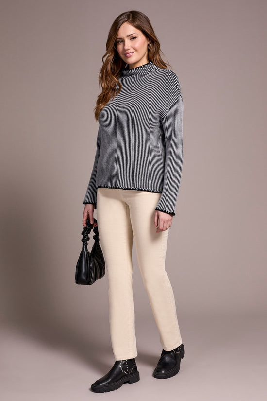 GREY TWO TONE MIX LONG SLEEVE FUNNEL NECK SWEATER
