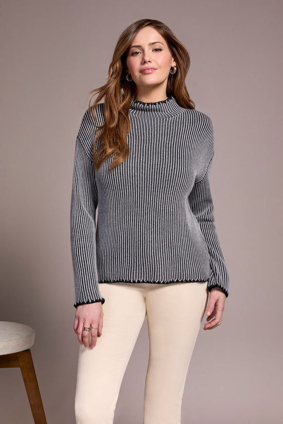 GREY TWO TONE MIX LONG SLEEVE FUNNEL NECK SWEATER