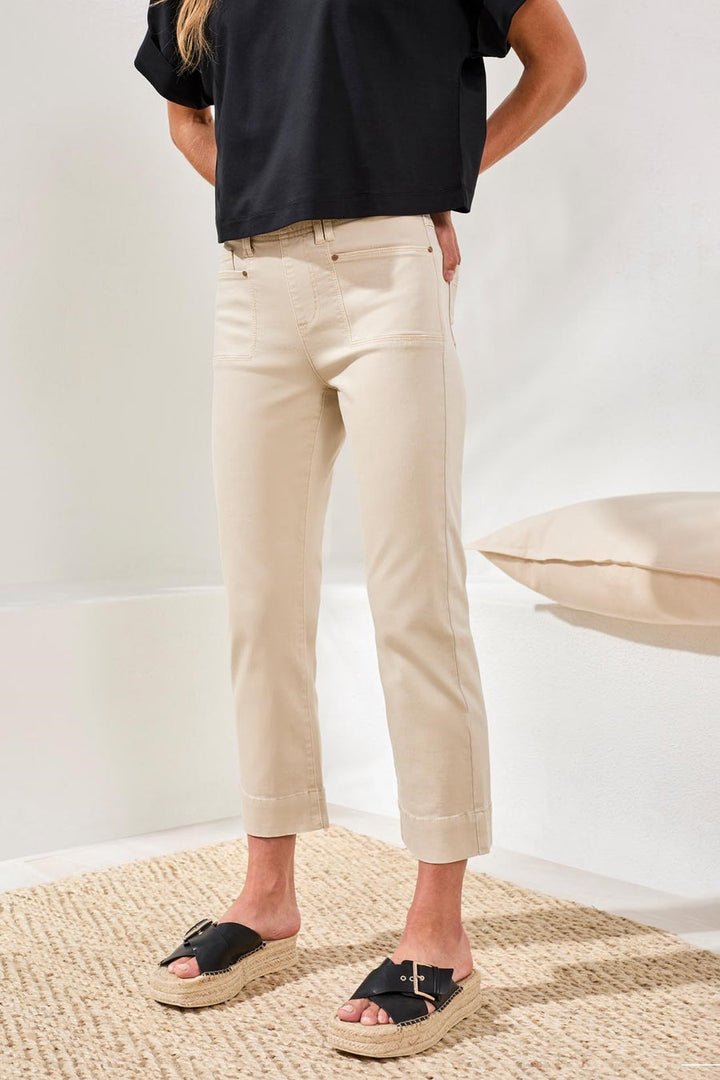 CANVAS 5 POCKET PULL ON KICK FLARE CAPRI JEANS