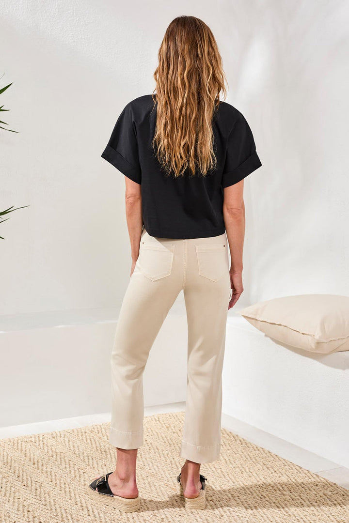 CANVAS 5 POCKET PULL ON KICK FLARE CAPRI JEANS