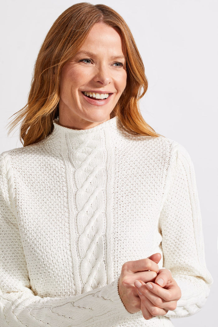 EGGSHELL CABLE FUNNEL NECK SWEATER