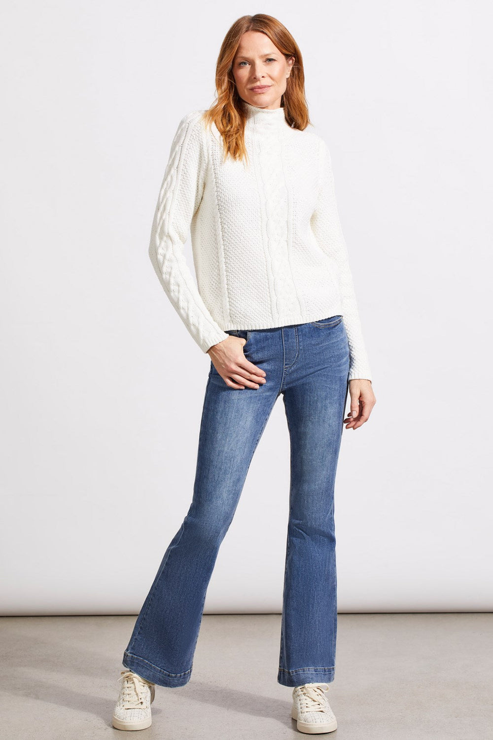 EGGSHELL CABLE FUNNEL NECK SWEATER
