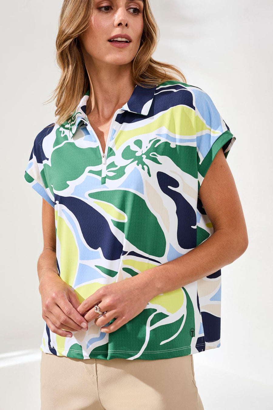 FLORALLIME PRINT ZIP UPF 50+ POLO