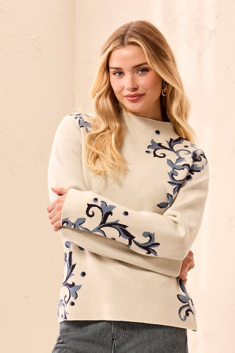 MOONSTONE DOUBLE KNIT FUNNEL NECK SWEATER