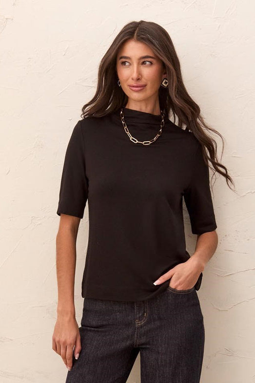 BLACK FUNNEL NECK KNIT TOP