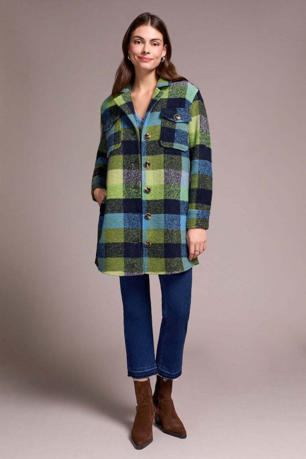 NIGHTFALL PLAID NOTCH COLLAR JACKET
