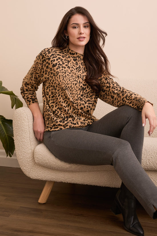 LATTE ANIMAL PRINT FUNNEL NECK SWEATER