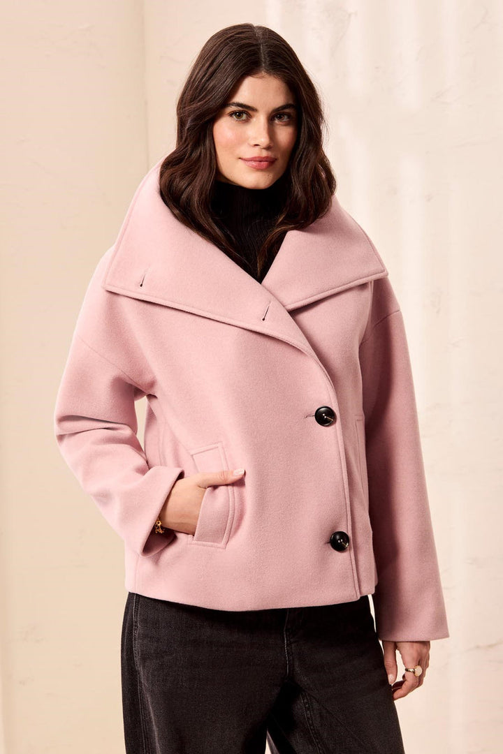 PINK FROST LOFTY CHIC FUNNEL NECK BUTTON FRONT JACKET