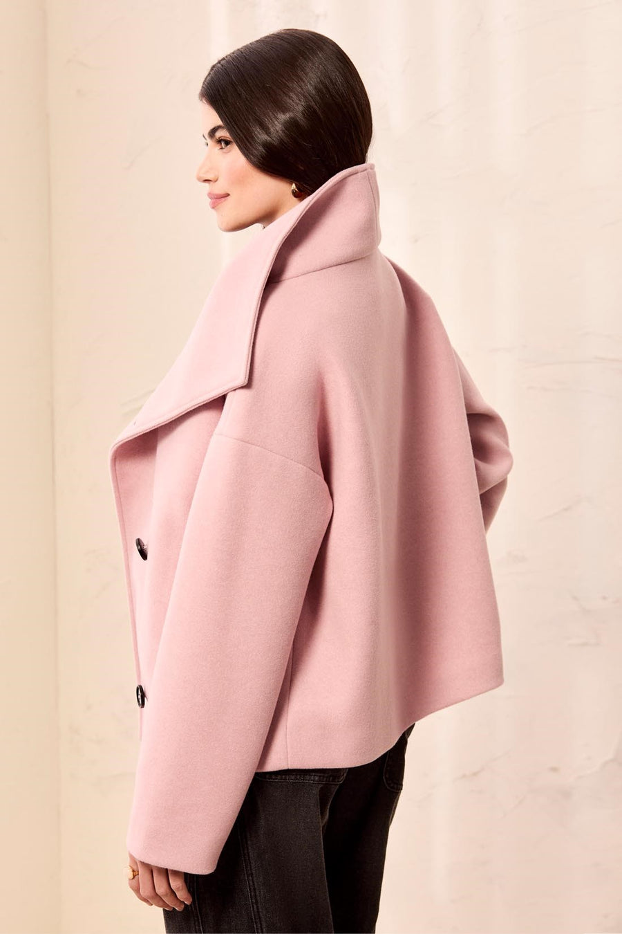 PINK FROST LOFTY CHIC FUNNEL NECK BUTTON FRONT JACKET