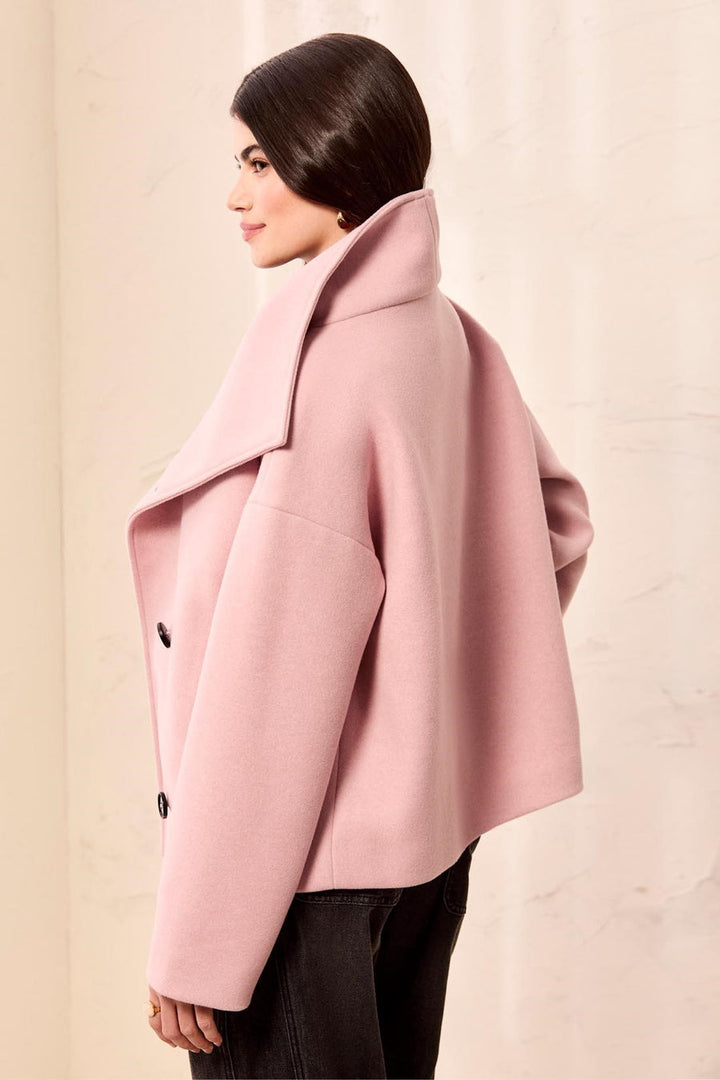 PINK FROST LOFTY CHIC FUNNEL NECK BUTTON FRONT JACKET