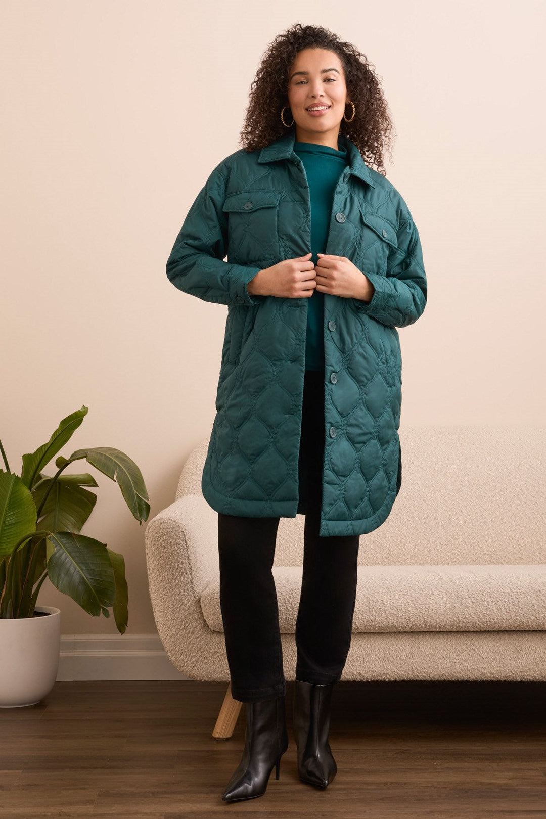 OPAL GREEN BUTTON FRONT QUILTED JACKET