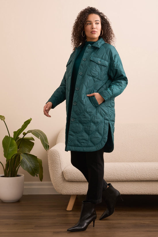 OPAL GREEN BUTTON FRONT QUILTED JACKET

