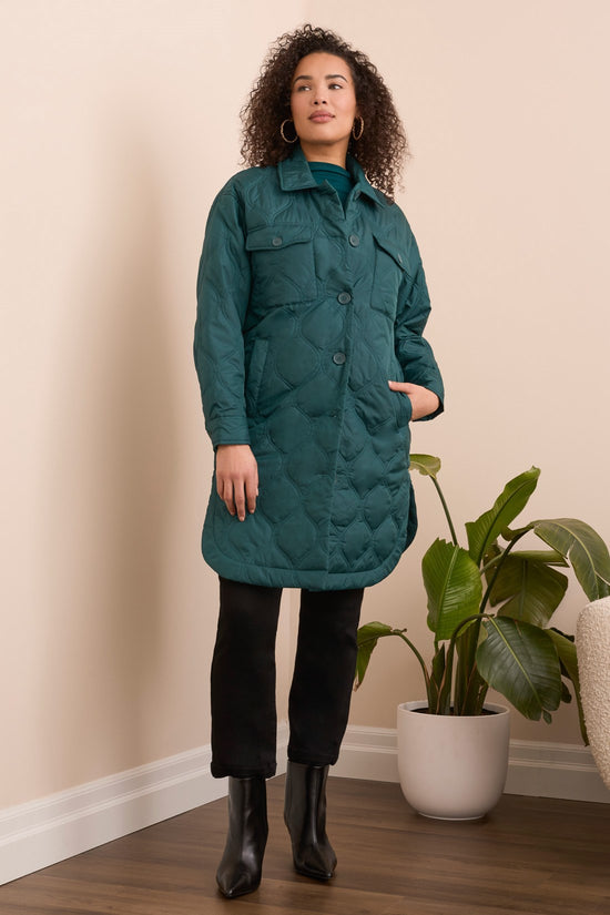 OPAL GREEN BUTTON FRONT QUILTED JACKET
