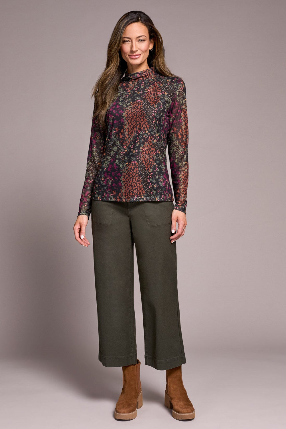 PLUMWINE PRINT MESH TURTLENECK TOP
