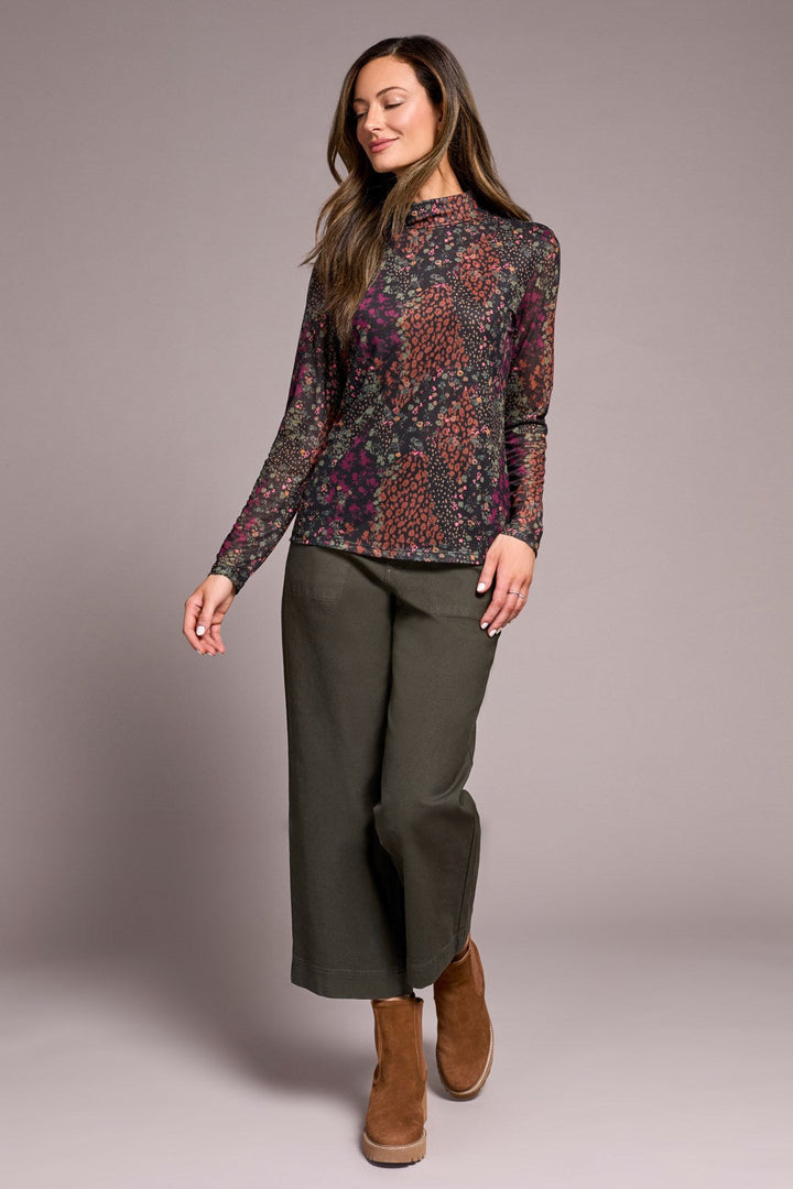 PLUMWINE PRINT MESH TURTLENECK TOP
