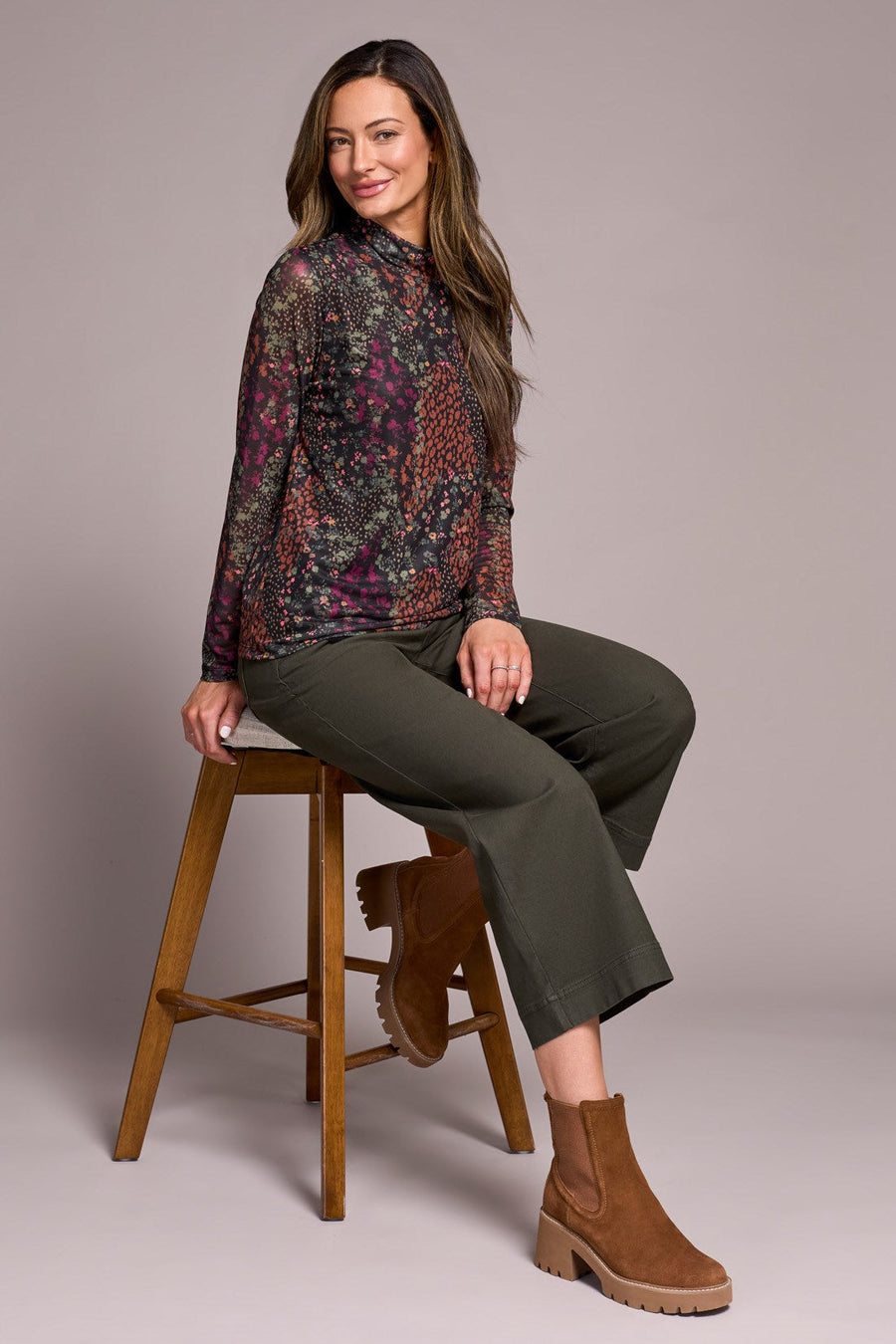 PLUMWINE PRINT MESH TURTLENECK TOP
