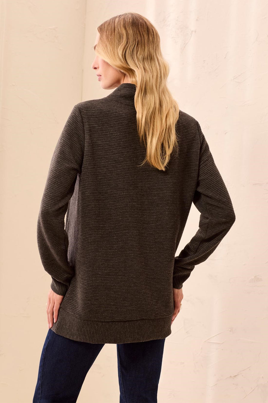 CHARCOAL TEXTURED RIB TUNIC TOP