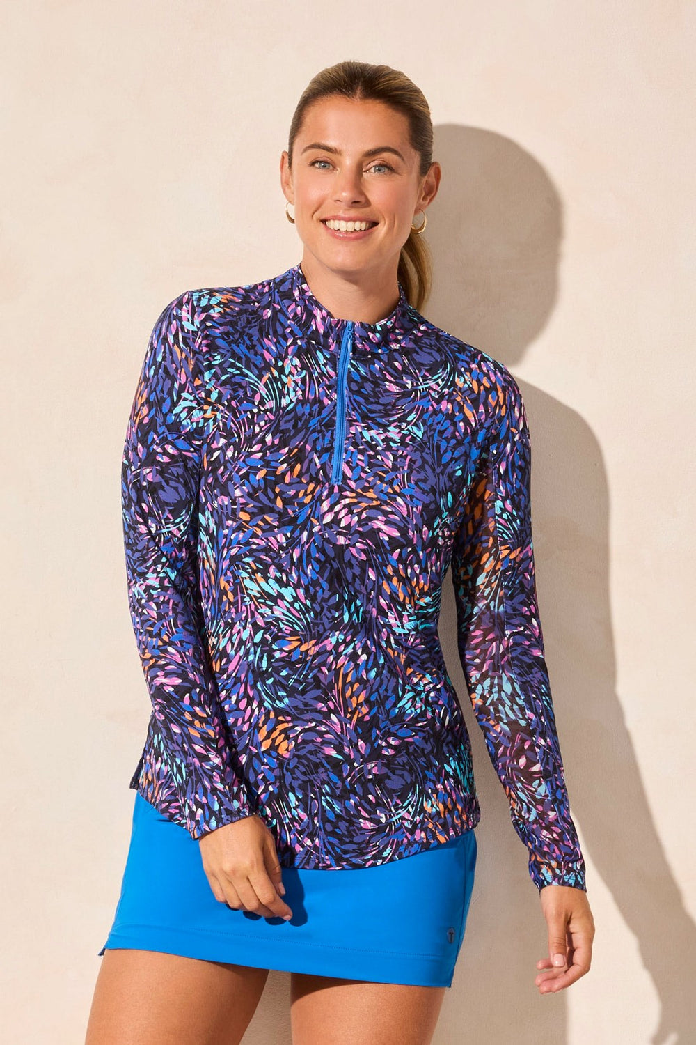 AQUA MULTI PRINT PERFORMANCE 1/4 ZIP TOP
