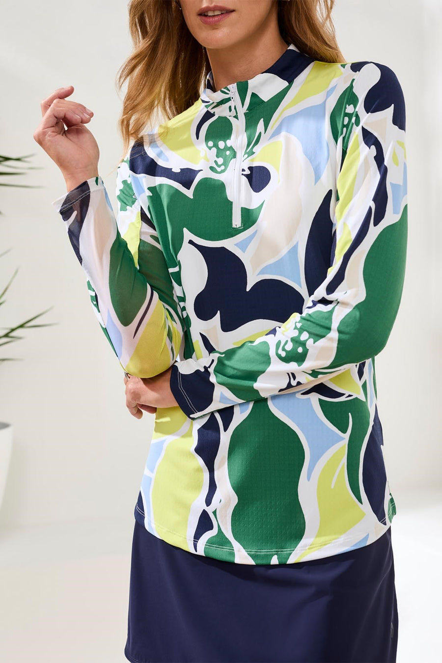 FLORALLIME PRINT UPF50+ QUARTER ZIP TOP
