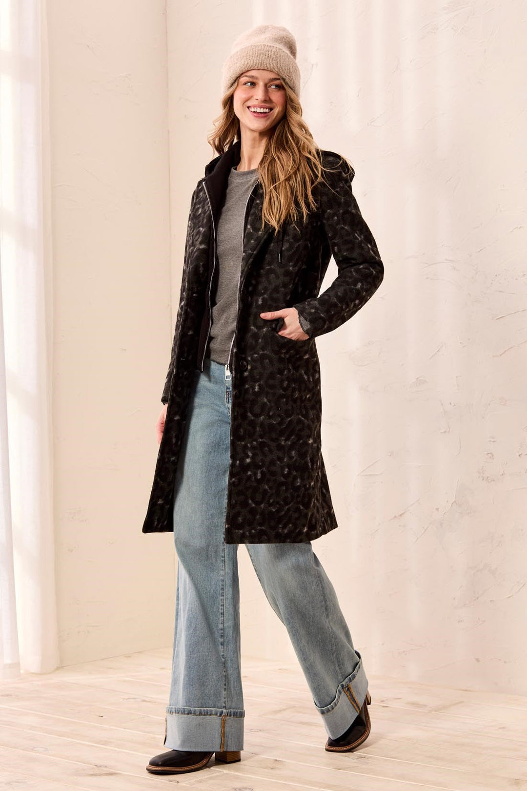 STEEL ANIMAL PRINT CAR COAT