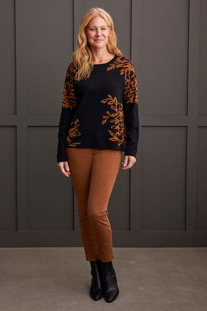 WALNUT FLORAL REVERSIBLE CREW NECK SWEATER