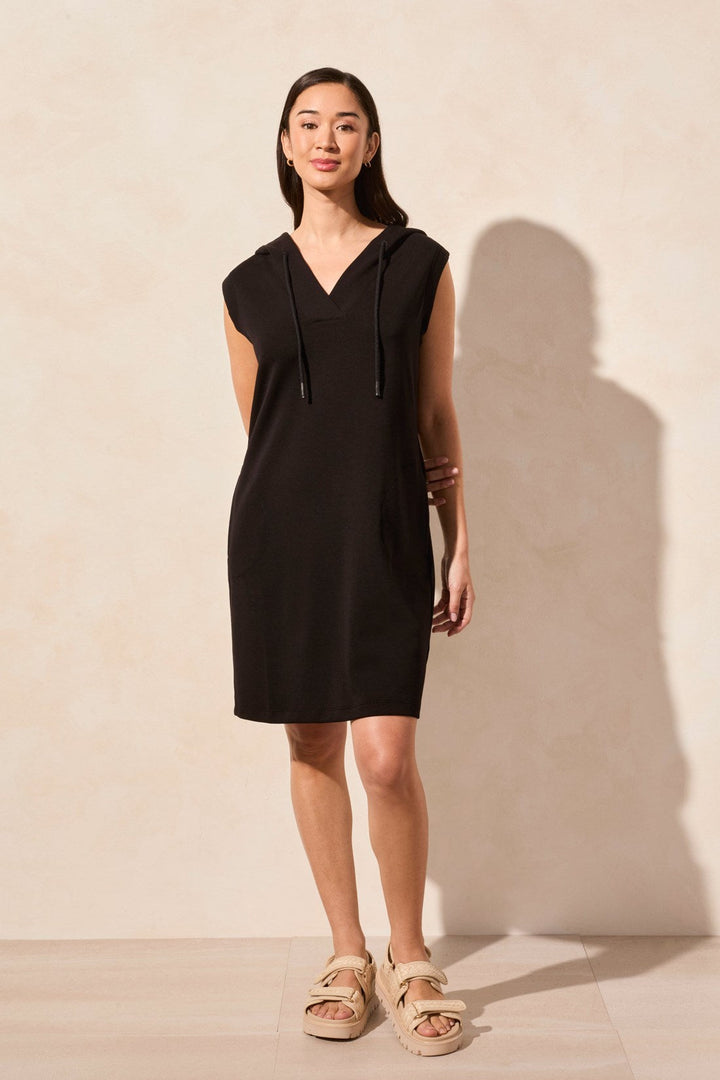 BLACK KNIT HOODED DRESS