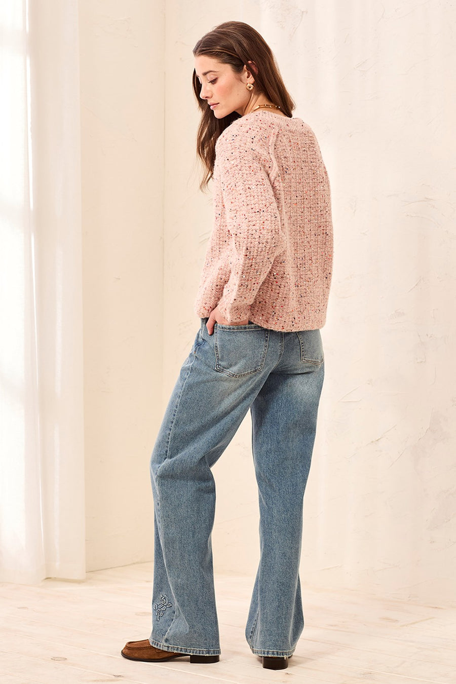 MACARON PINK TWEED SEQUIN SWEATER CARDIGAN
