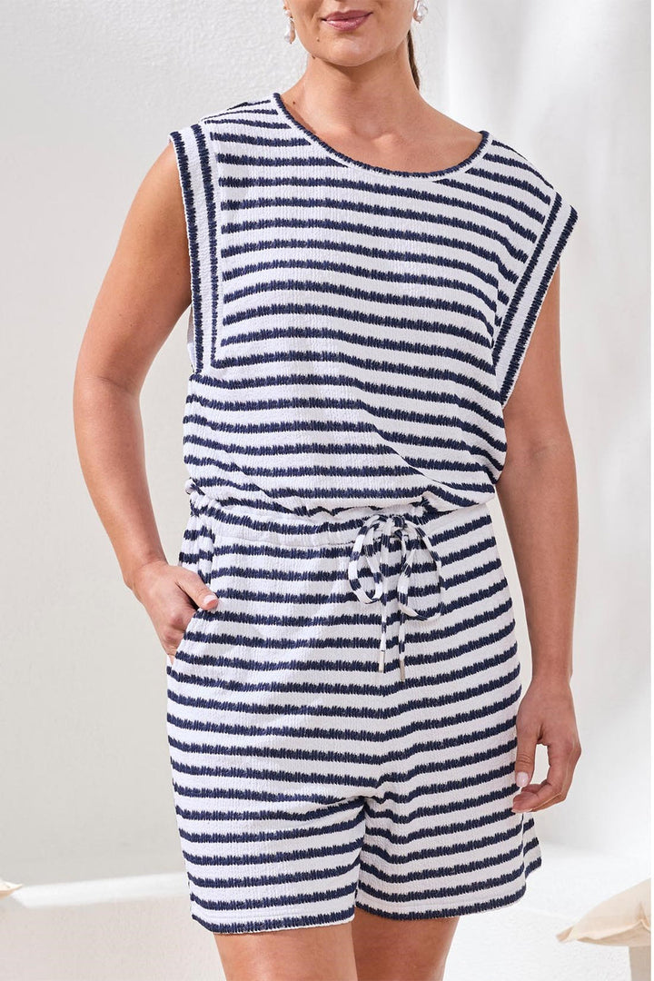 JET BLUE STRIPE TERRY CLOTH ROMPER