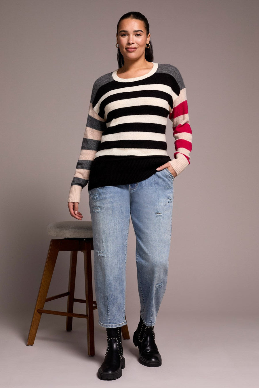 BETHANY BLACK COLORBLOCK STRIPE SWEATER
