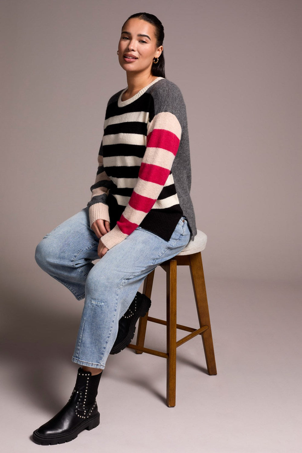 BETHANY BLACK COLORBLOCK STRIPE SWEATER
