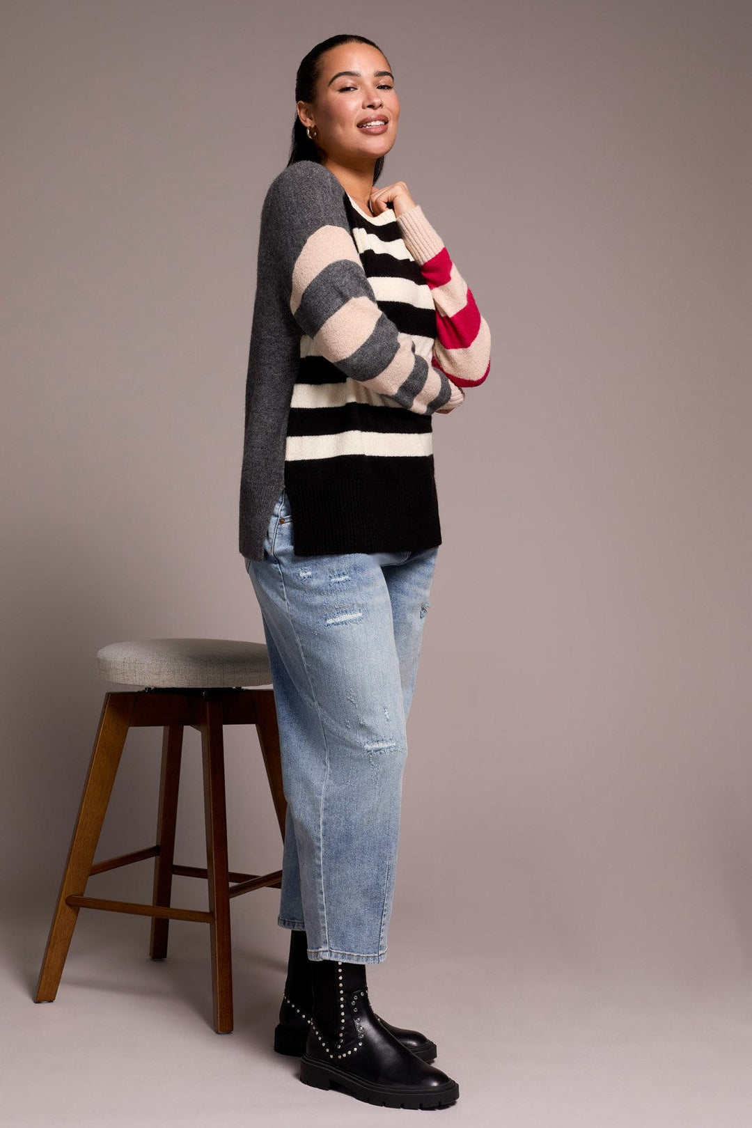 BETHANY BLACK COLORBLOCK STRIPE SWEATER