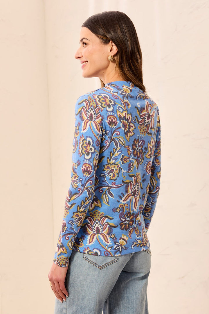BLUEAURA FLORAL LEAF SOFT KNIT FUNNEL NECK TOP