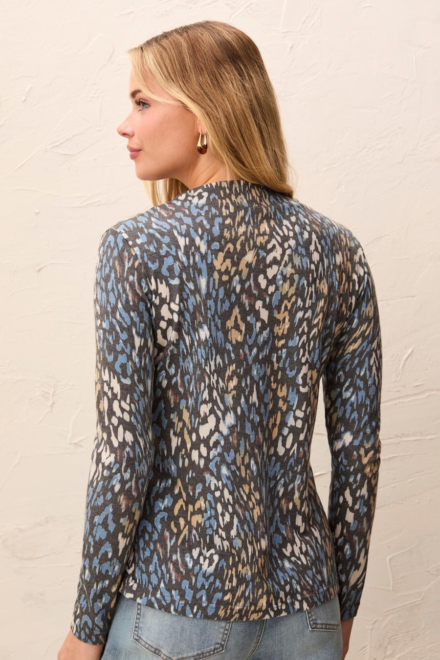 SATINSKY ANIMAL PRINT SOFT KNIT FUNNEL NECK TOP