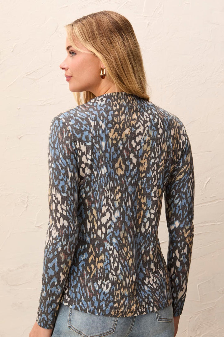 SATINSKY ANIMAL PRINT SOFT KNIT FUNNEL NECK TOP
