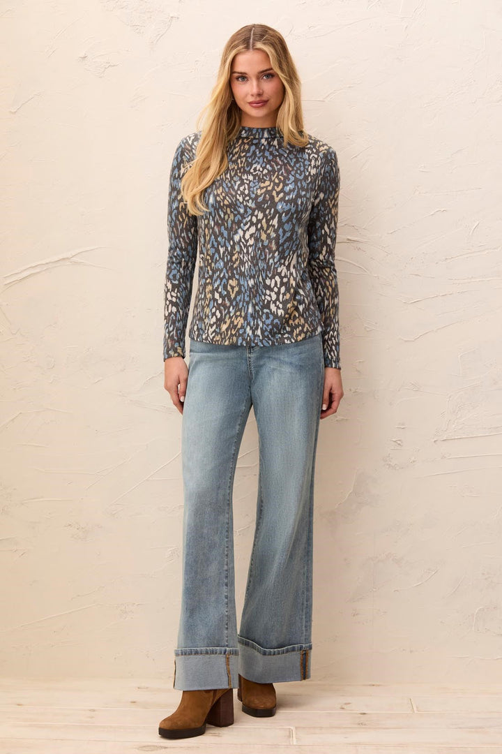 SATINSKY ANIMAL PRINT SOFT KNIT FUNNEL NECK TOP